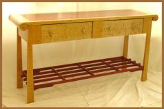 Carved Ram's Horn Table Big Leaf Maple and Chakte Kok